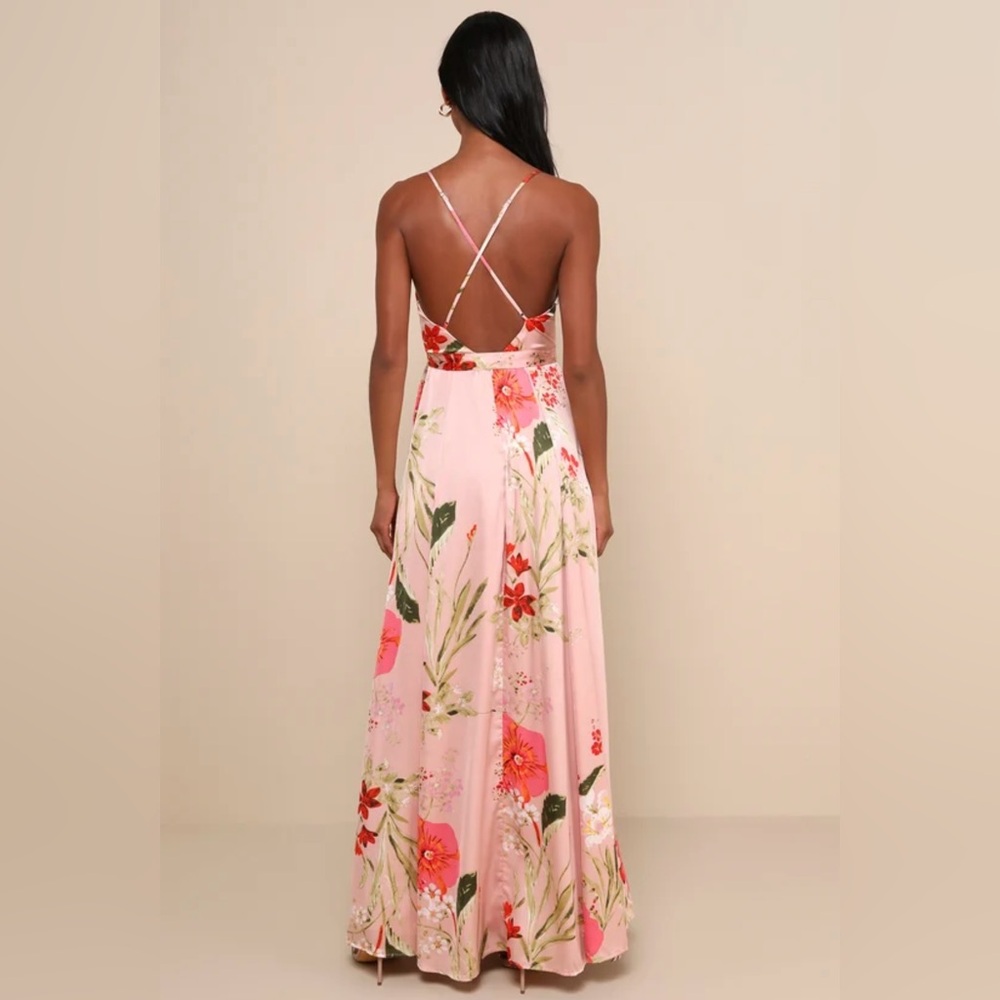 Lulu's Pink Floral Maxi Dress - Picture 2 of 7